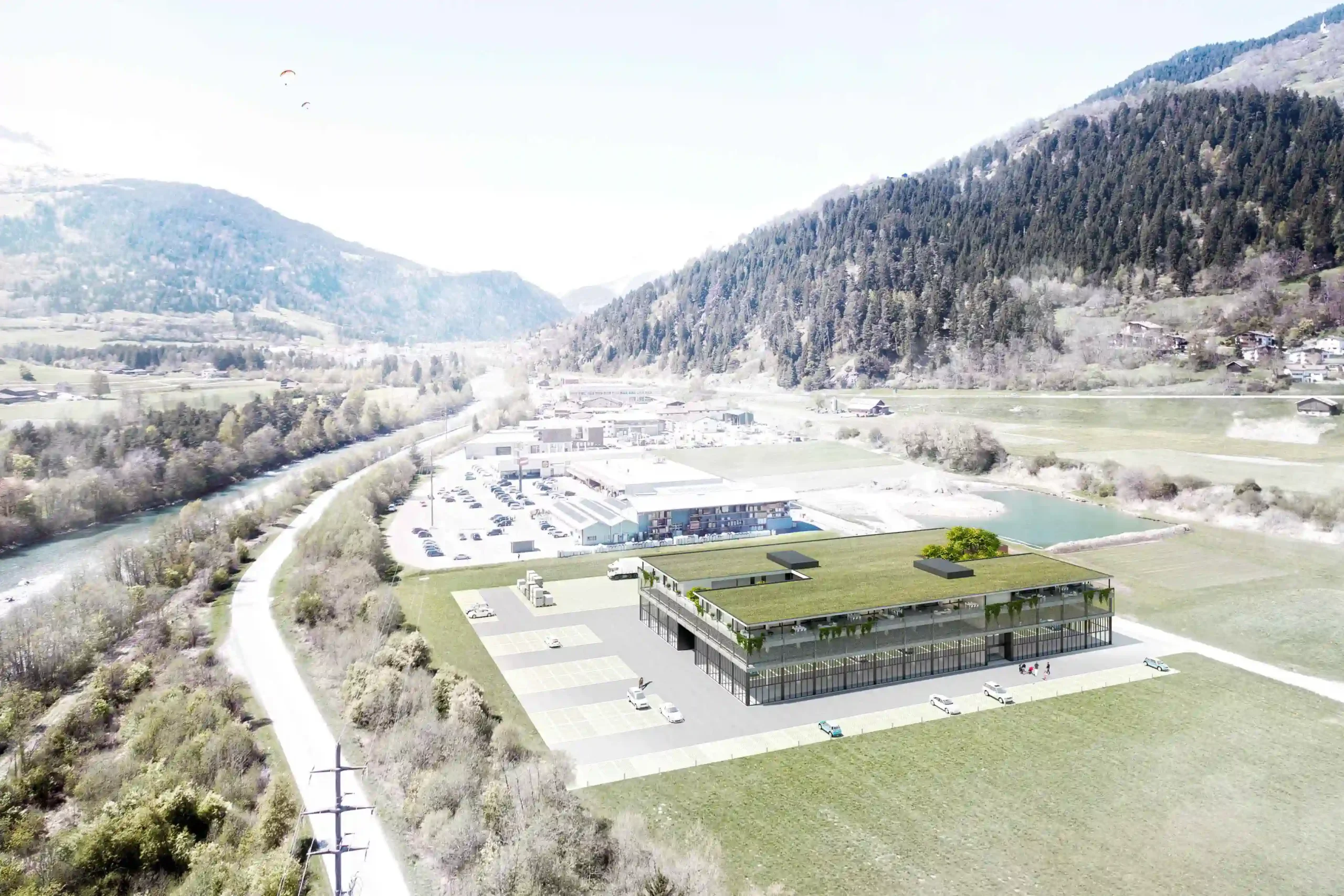 Gewerbehaus Isla 2 Schulein Vogelperspektive vom Gebäude