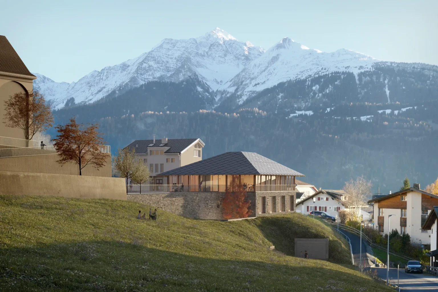 Rendering der Aussenfassade der Sentupada Nova in Laax