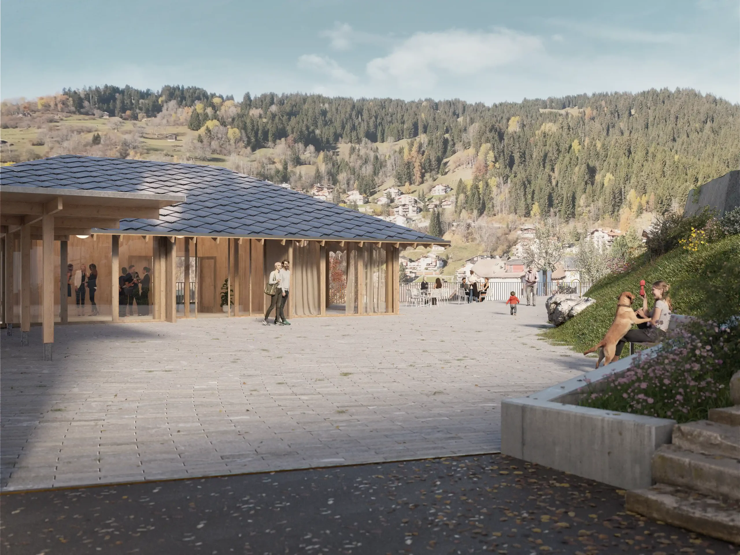 Rendering des Ankunftsplatz der Sentupada Nova in Laax
